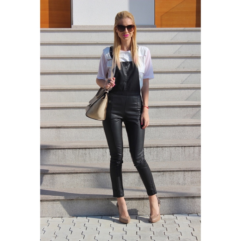 Faux Leather Overalls